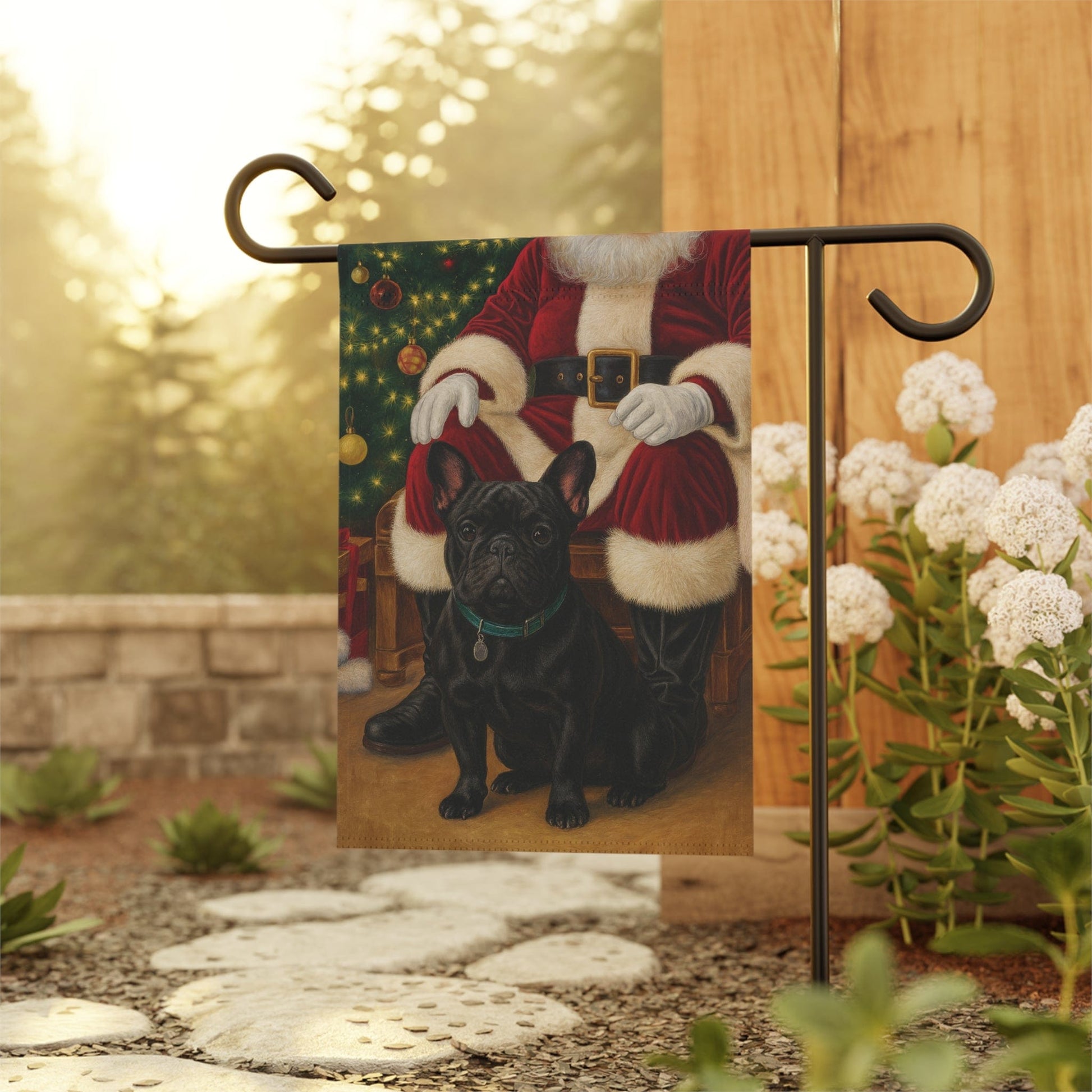 Black French Bulldog Santa Clause Garden Flag