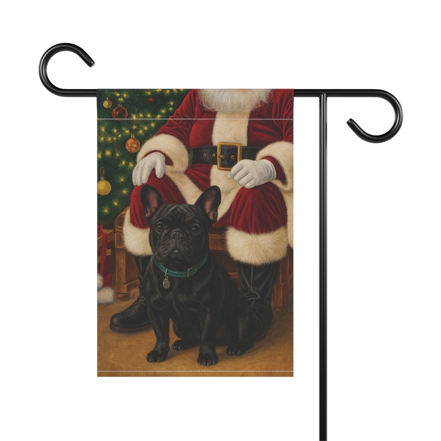 Black French Bulldog Santa Clause Garden Flag