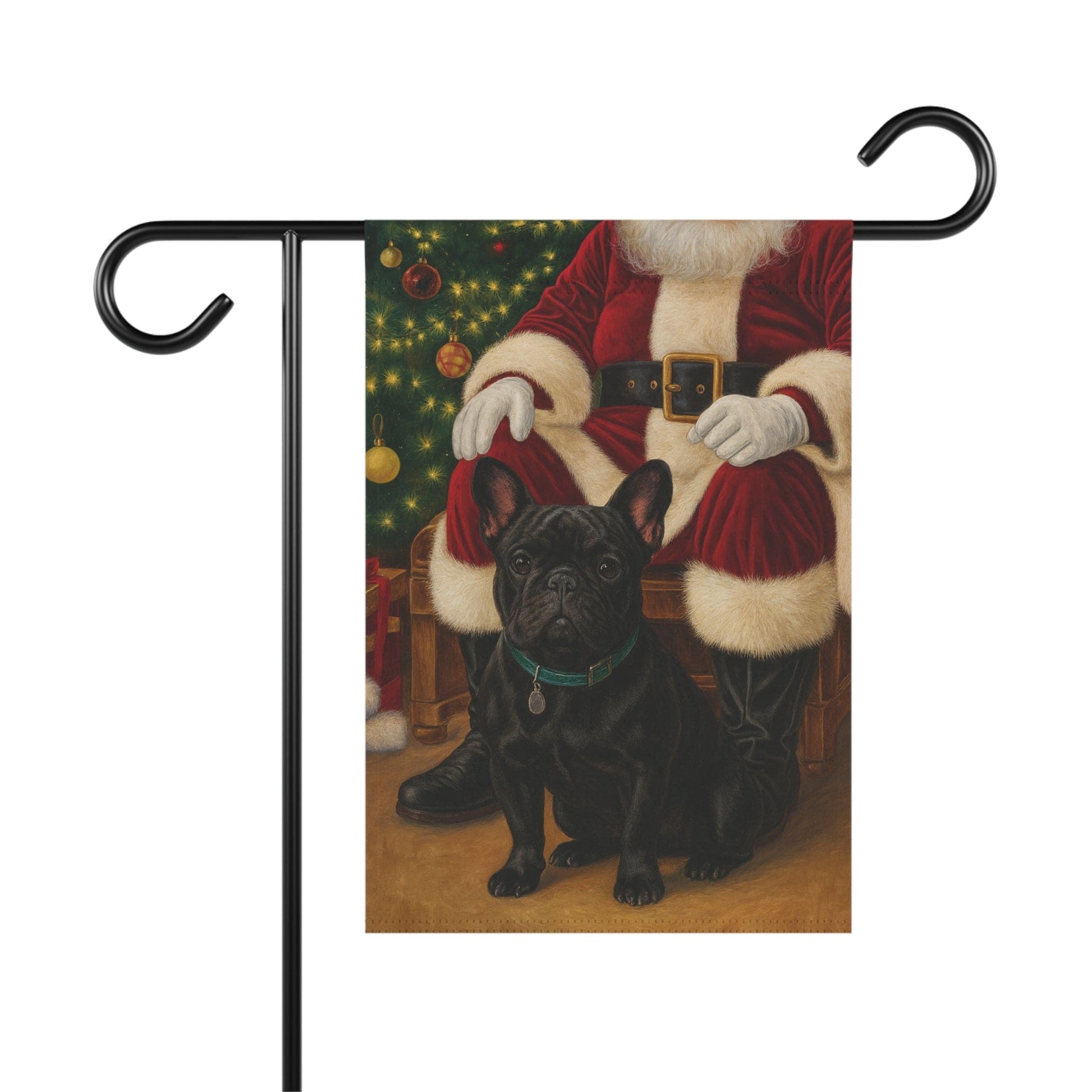 Black French Bulldog Santa Clause Garden Flag