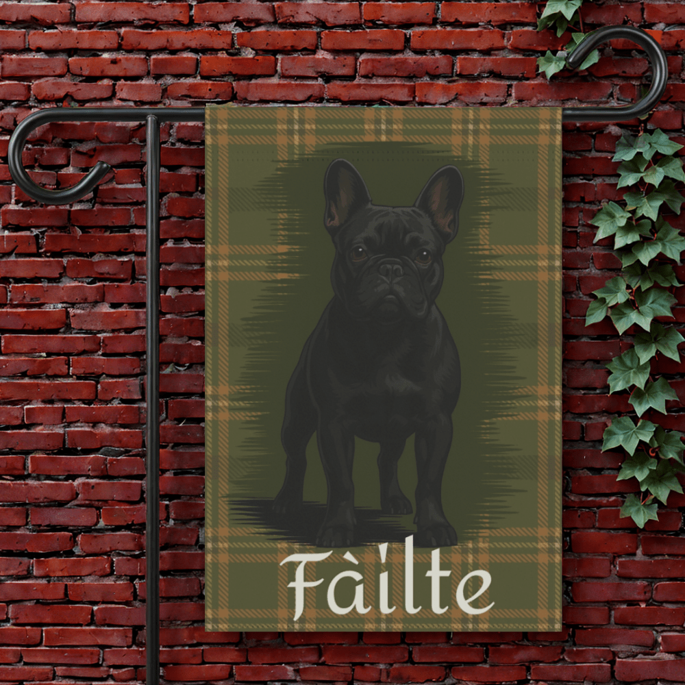 Black French Bulldog Scottish Welcome Garden Flag 12'' × 18''