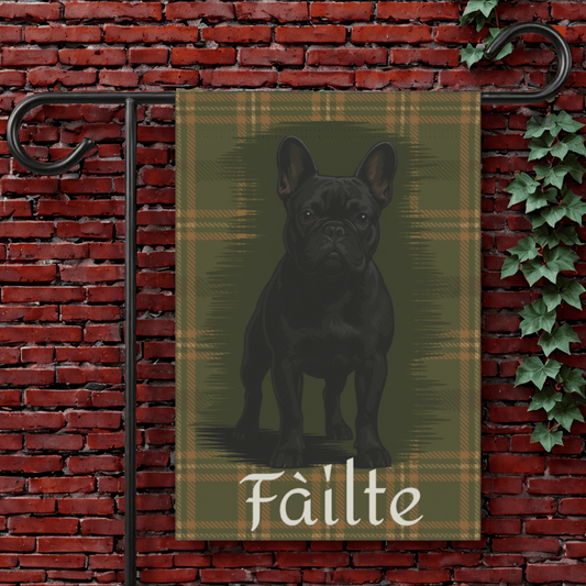 Black French Bulldog Scottish Welcome Garden Flag 12'' × 18''