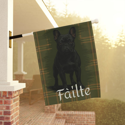 Black French Bulldog Scottish Welcome Garden Flag