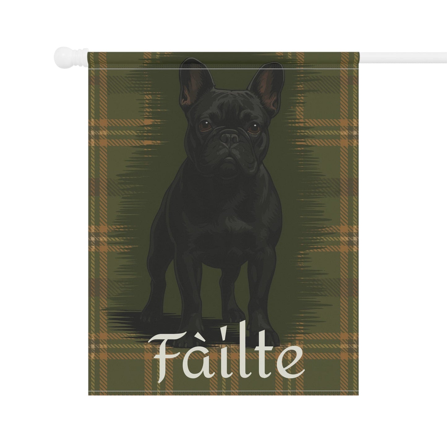 Black French Bulldog Scottish Welcome Garden Flag