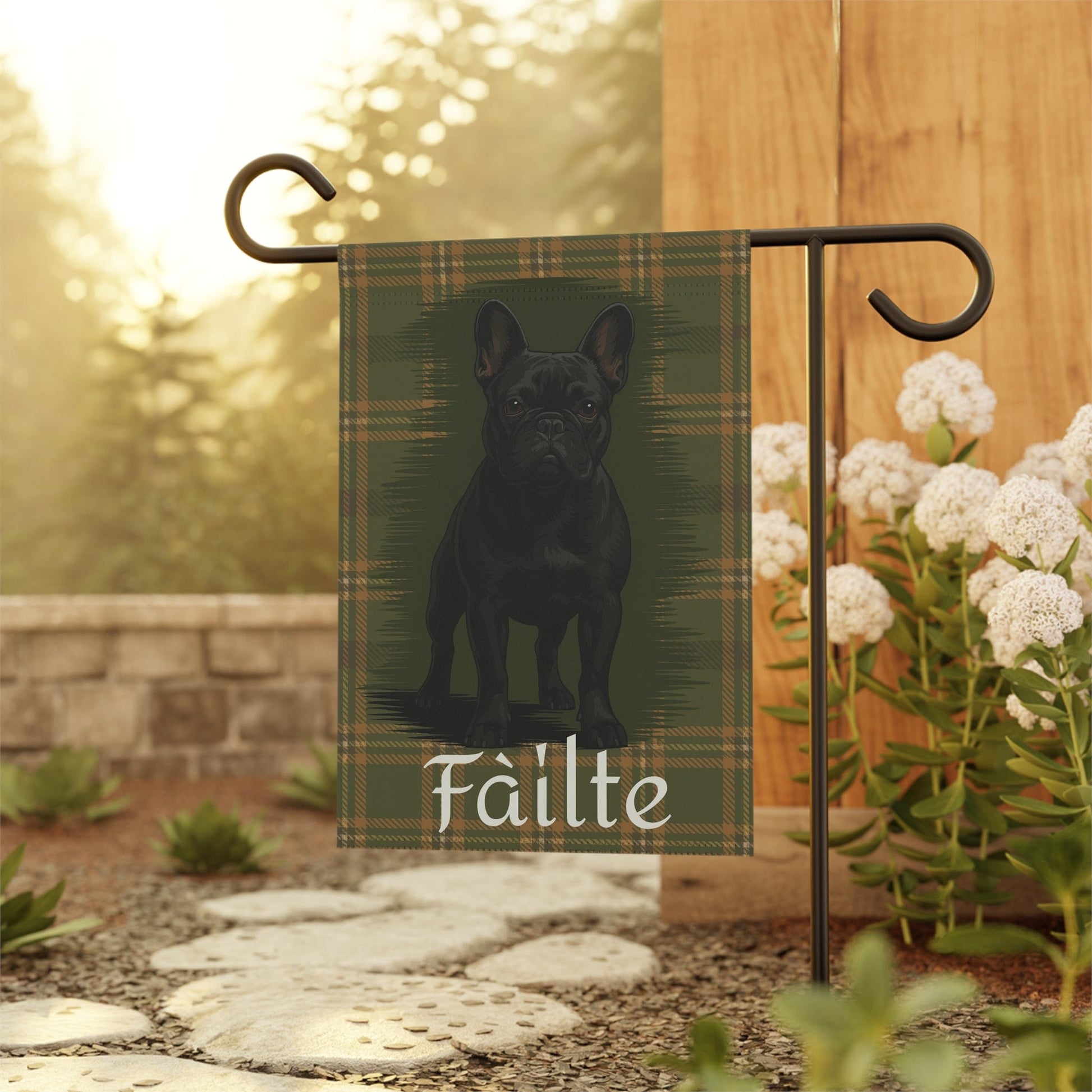 Black French Bulldog Scottish Welcome Garden Flag