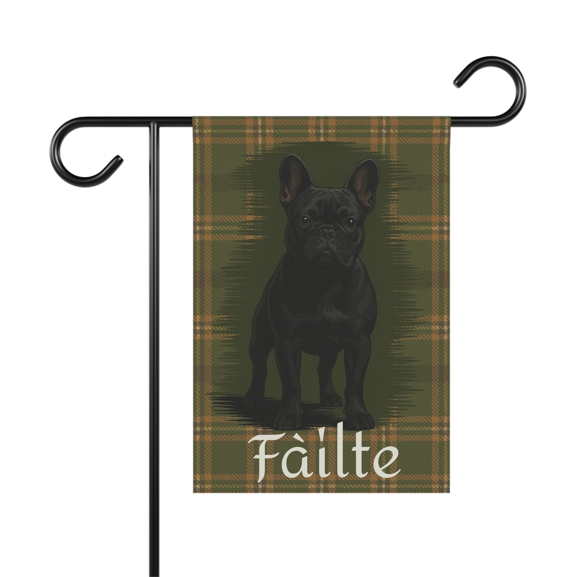 Black French Bulldog Scottish Welcome Garden Flag