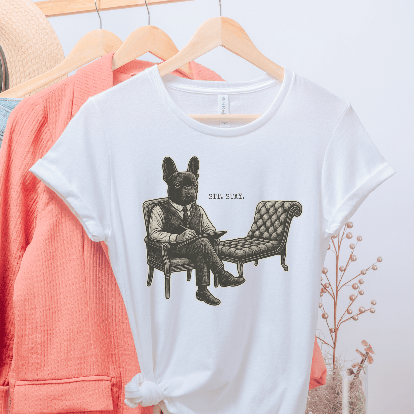 Printify T-Shirt Black French Bulldog Sit Stay TShirt