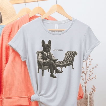Printify T-Shirt Black French Bulldog Sit Stay TShirt