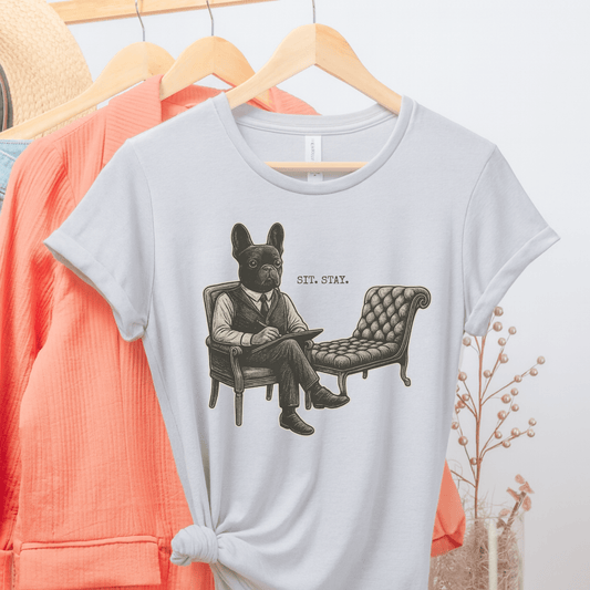Printify T-Shirt Black French Bulldog Sit Stay TShirt