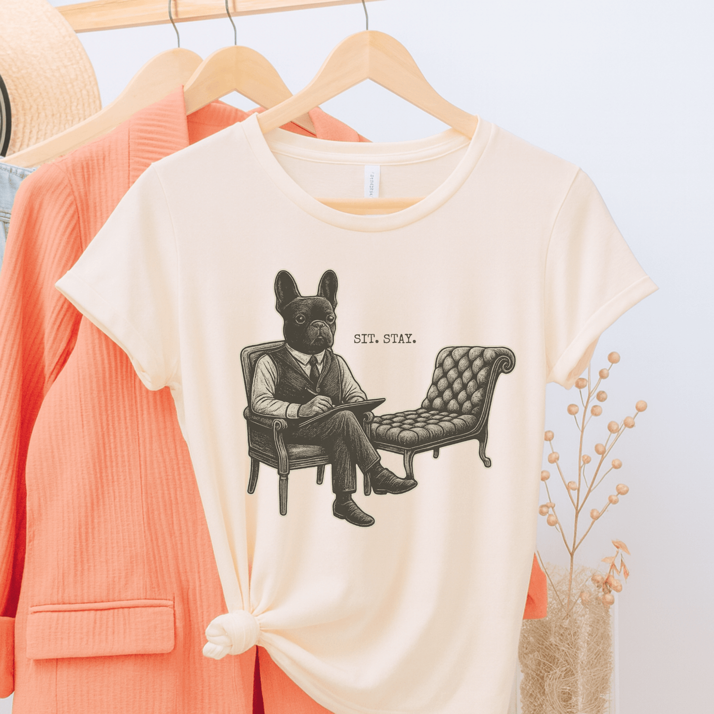 Printify T-Shirt Black French Bulldog Sit Stay TShirt