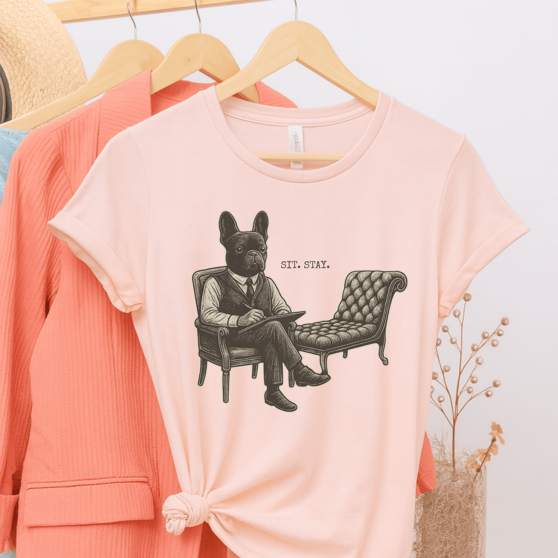 Printify T-Shirt Black French Bulldog Sit Stay TShirt
