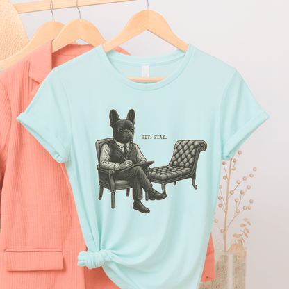 Printify T-Shirt Black French Bulldog Sit Stay TShirt