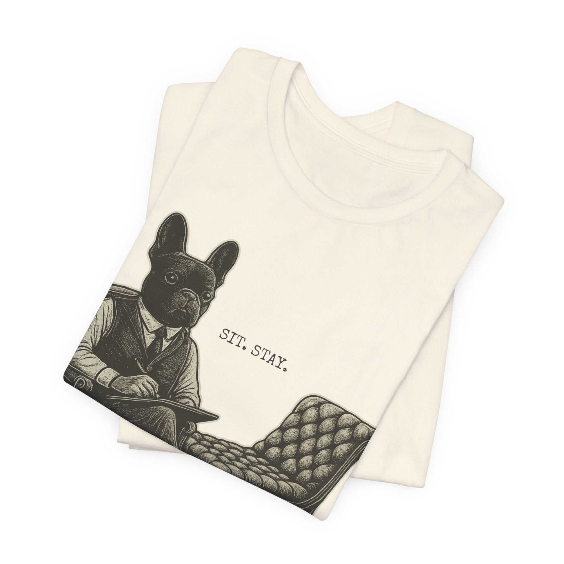 Printify T-Shirt Black French Bulldog Sit Stay TShirt