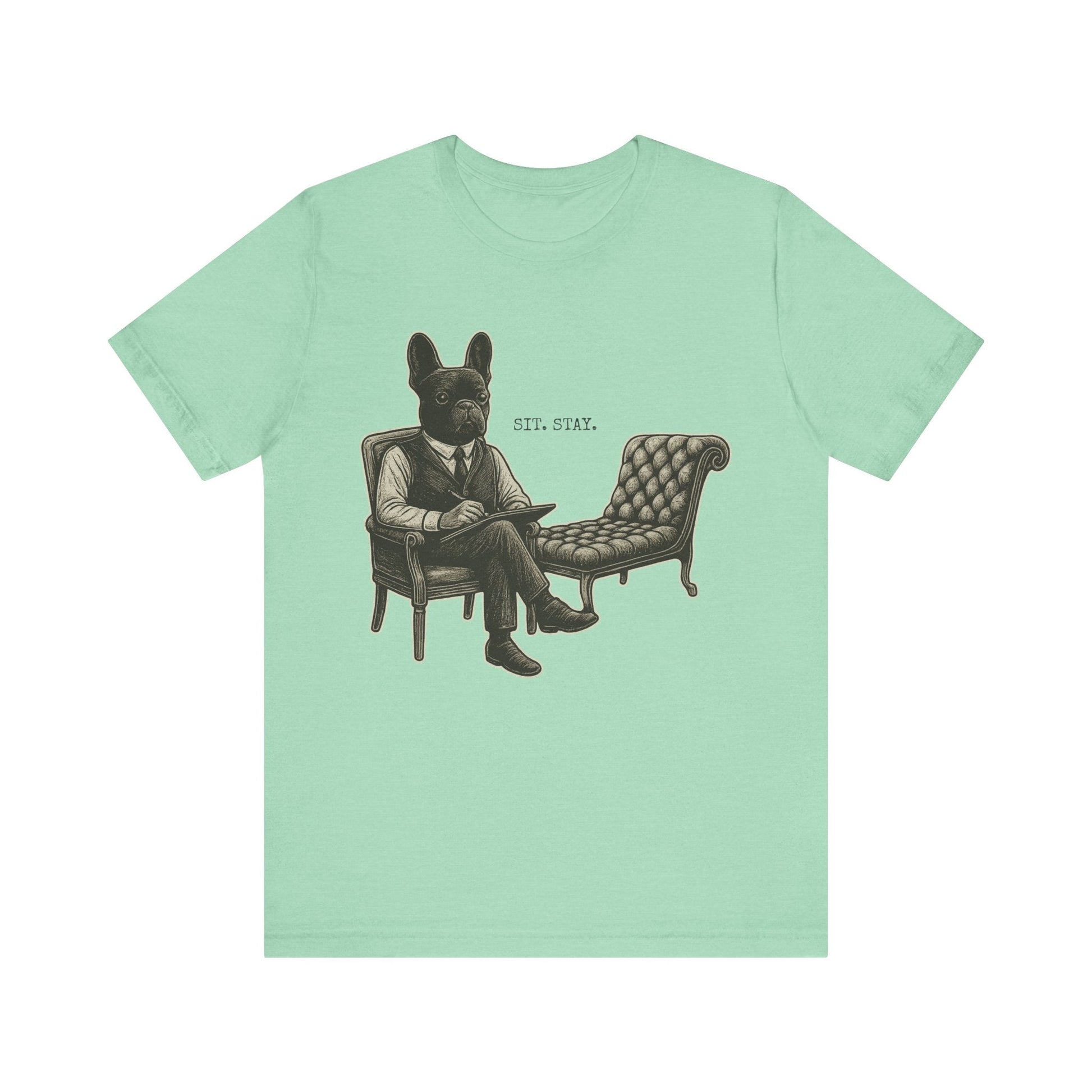 Printify T-Shirt Black French Bulldog Sit Stay TShirt