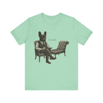 Printify T-Shirt Black French Bulldog Sit Stay TShirt