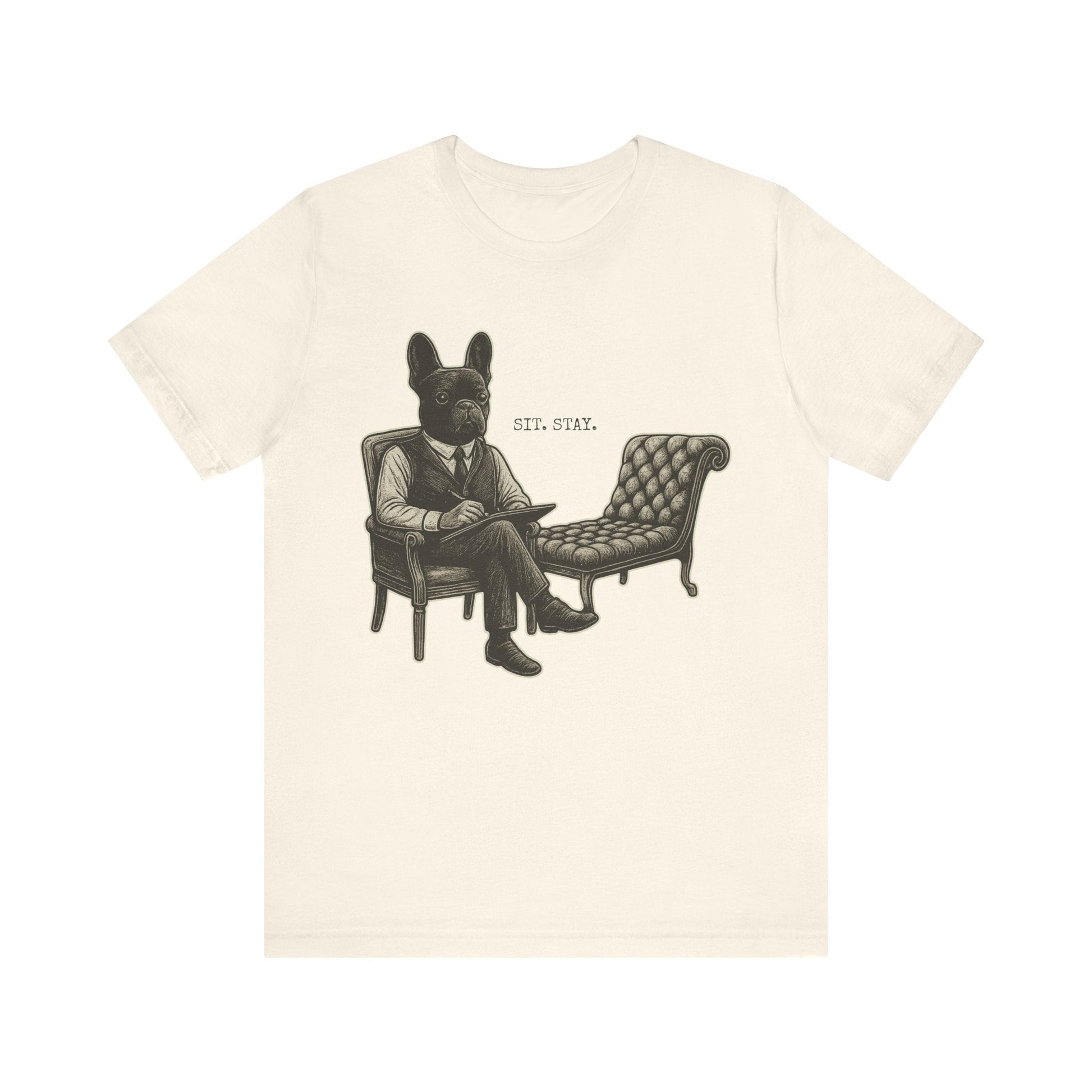 Printify T-Shirt Black French Bulldog Sit Stay TShirt