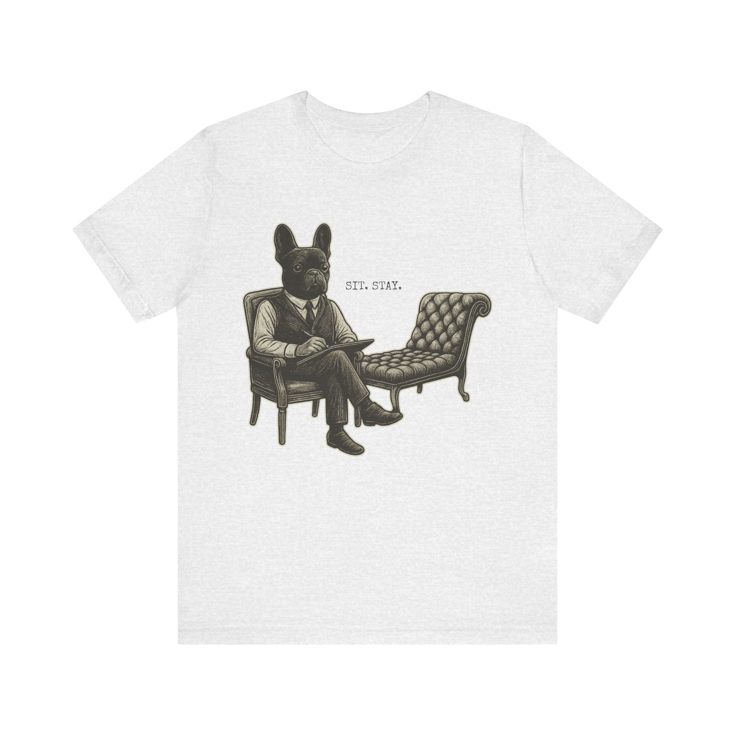 Printify T-Shirt Black French Bulldog Sit Stay TShirt