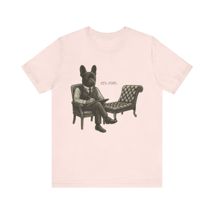Printify T-Shirt Black French Bulldog Sit Stay TShirt