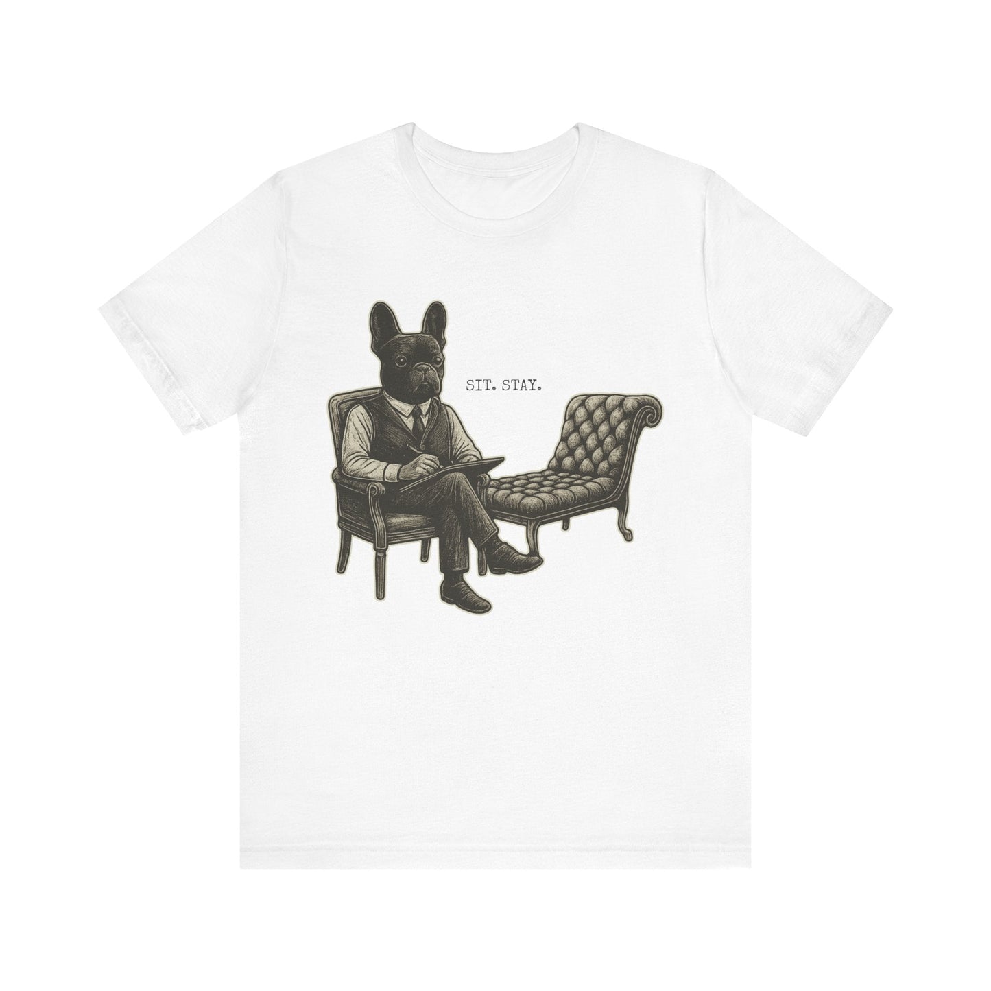 Printify T-Shirt Black French Bulldog Sit Stay TShirt