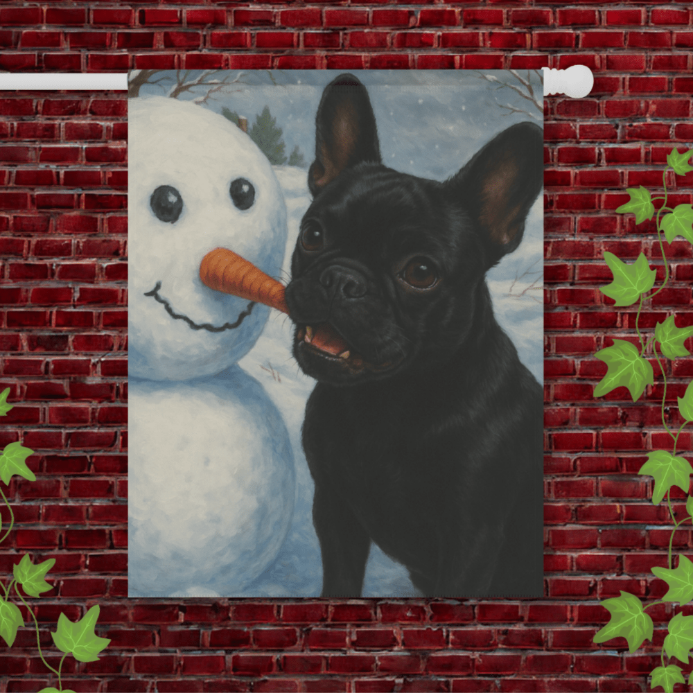 Black French Bulldog Snowman Garden Flag 24.5'' × 32''