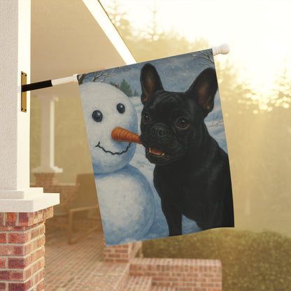 Black French Bulldog Snowman Garden Flag