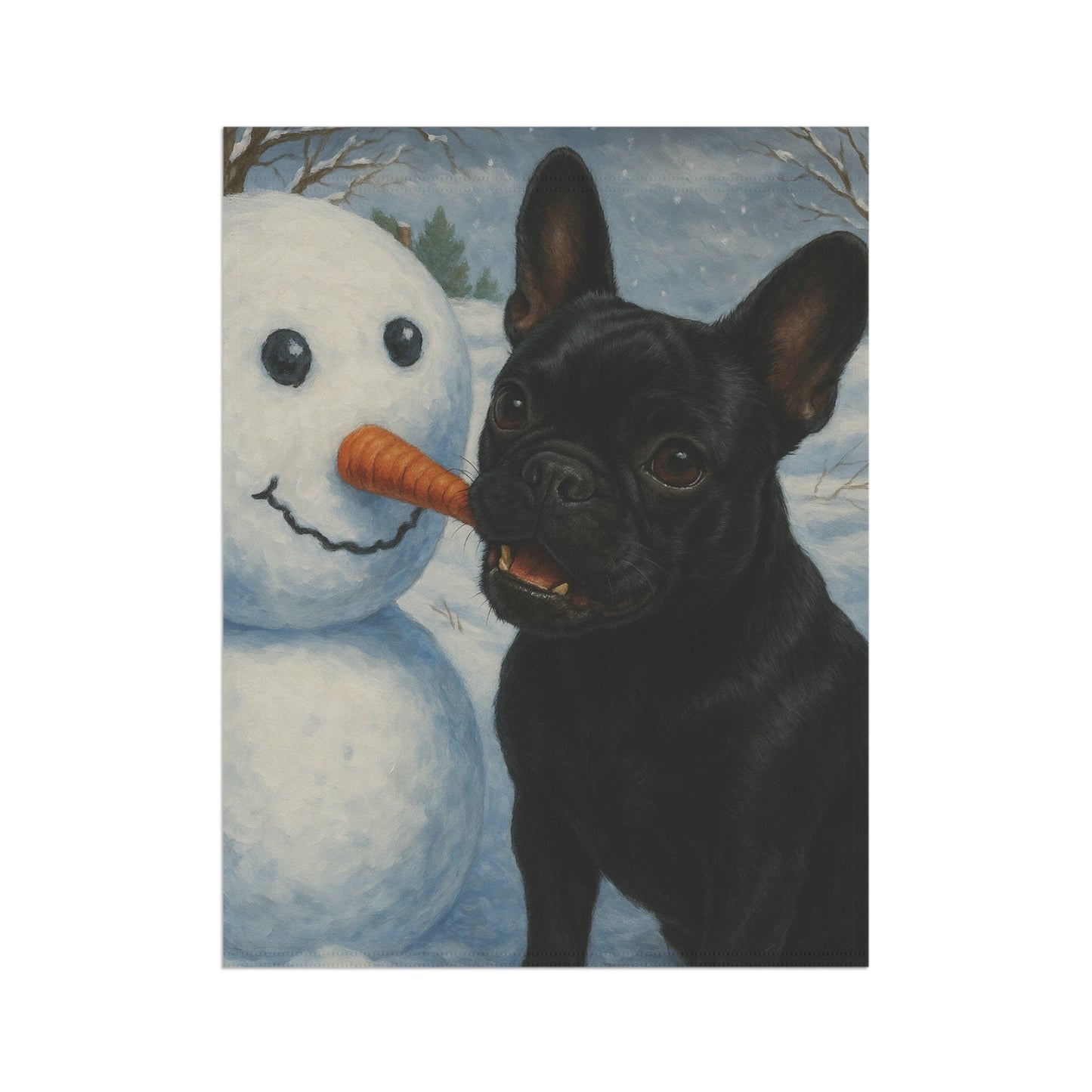 Black French Bulldog Snowman Garden Flag