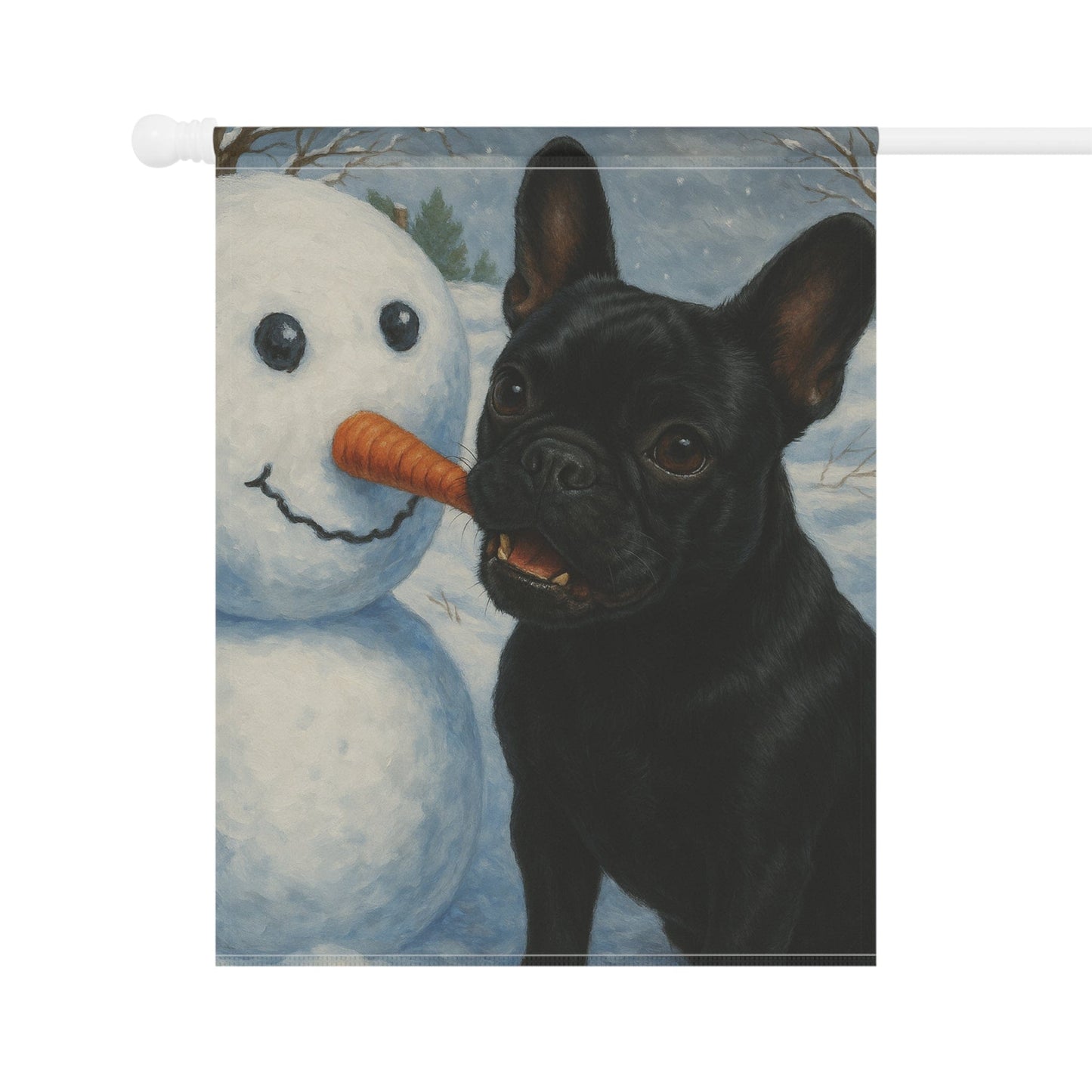 Black French Bulldog Snowman Garden Flag