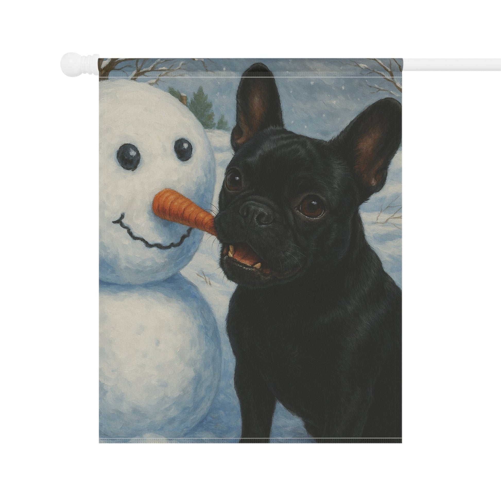Black French Bulldog Snowman Garden Flag