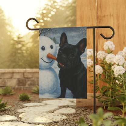 Black French Bulldog Snowman Garden Flag