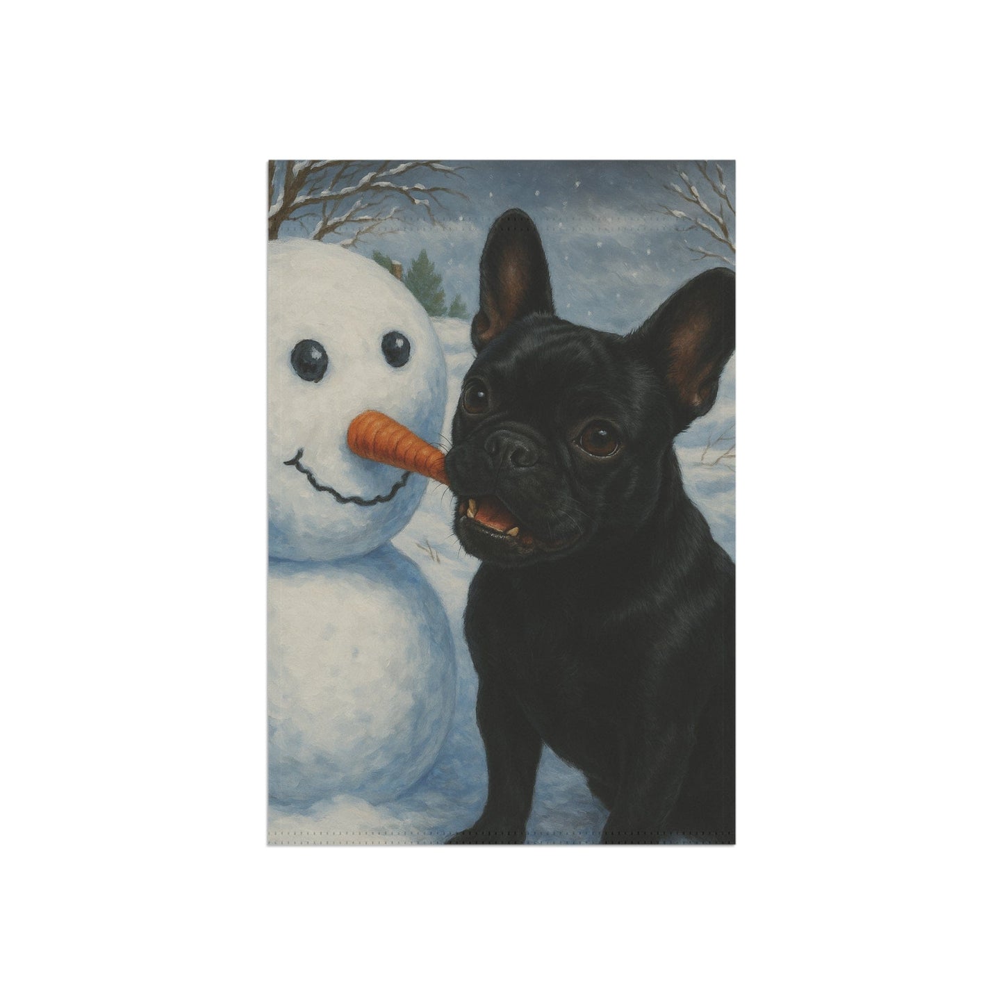 Black French Bulldog Snowman Garden Flag