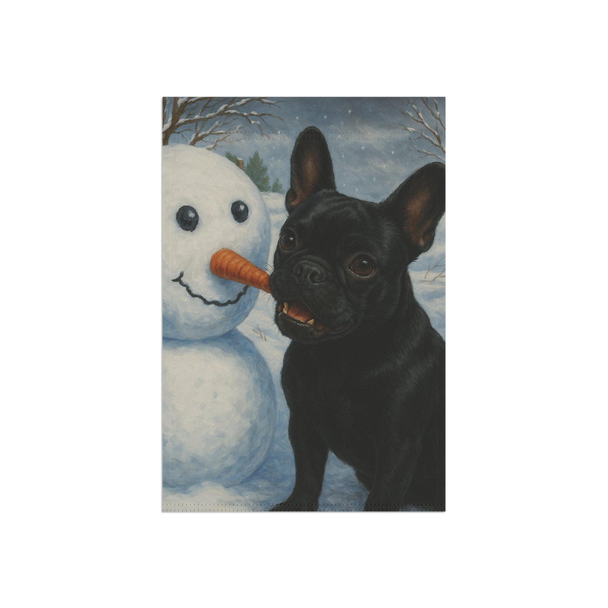 Black French Bulldog Snowman Garden Flag