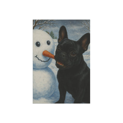 Black French Bulldog Snowman Garden Flag