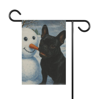 Black French Bulldog Snowman Garden Flag