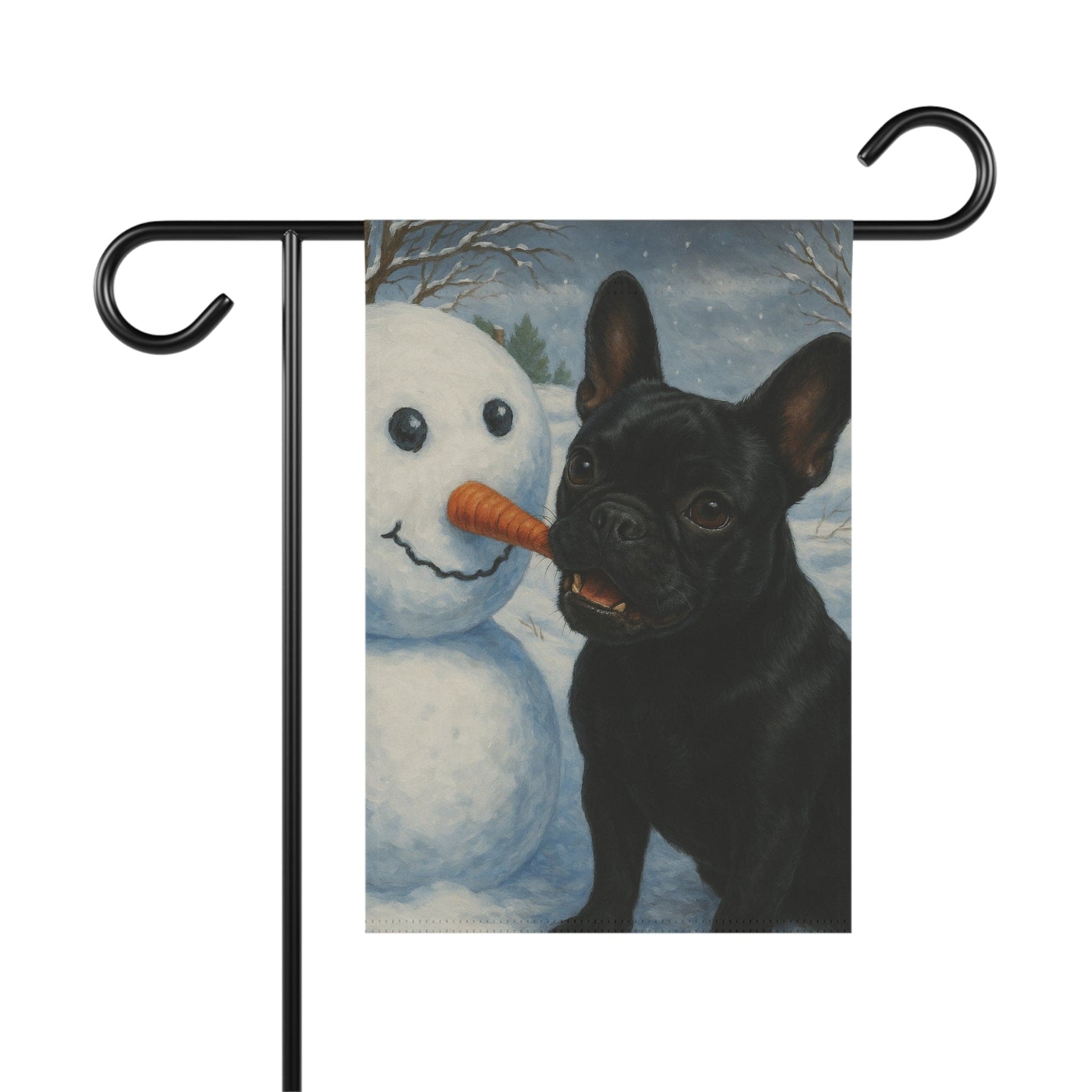 Black French Bulldog Snowman Garden Flag