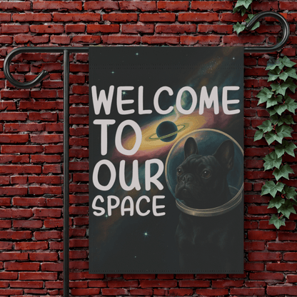 Black French Bulldog Space Garden Flag 12'' × 18''