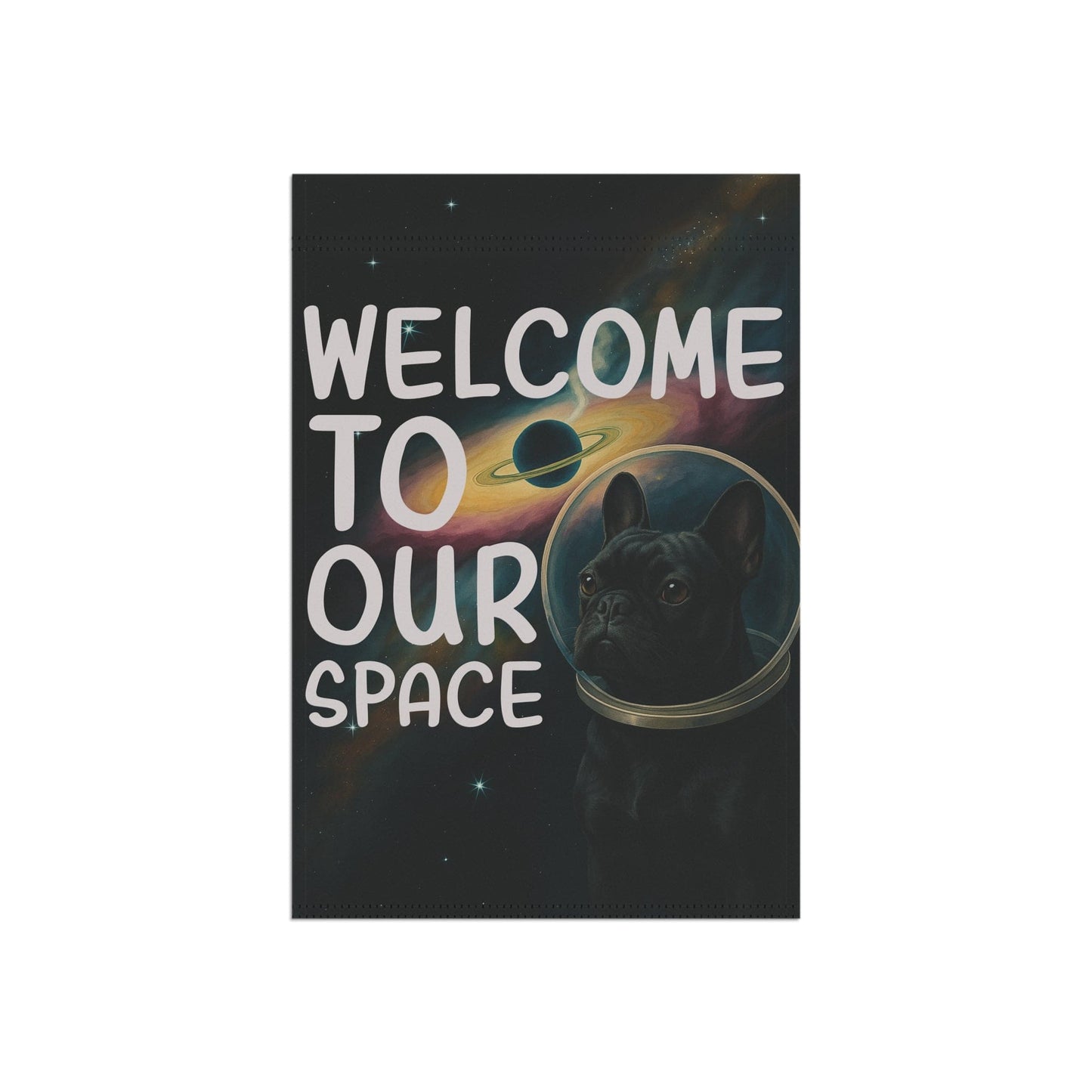 Black French Bulldog Space Garden Flag