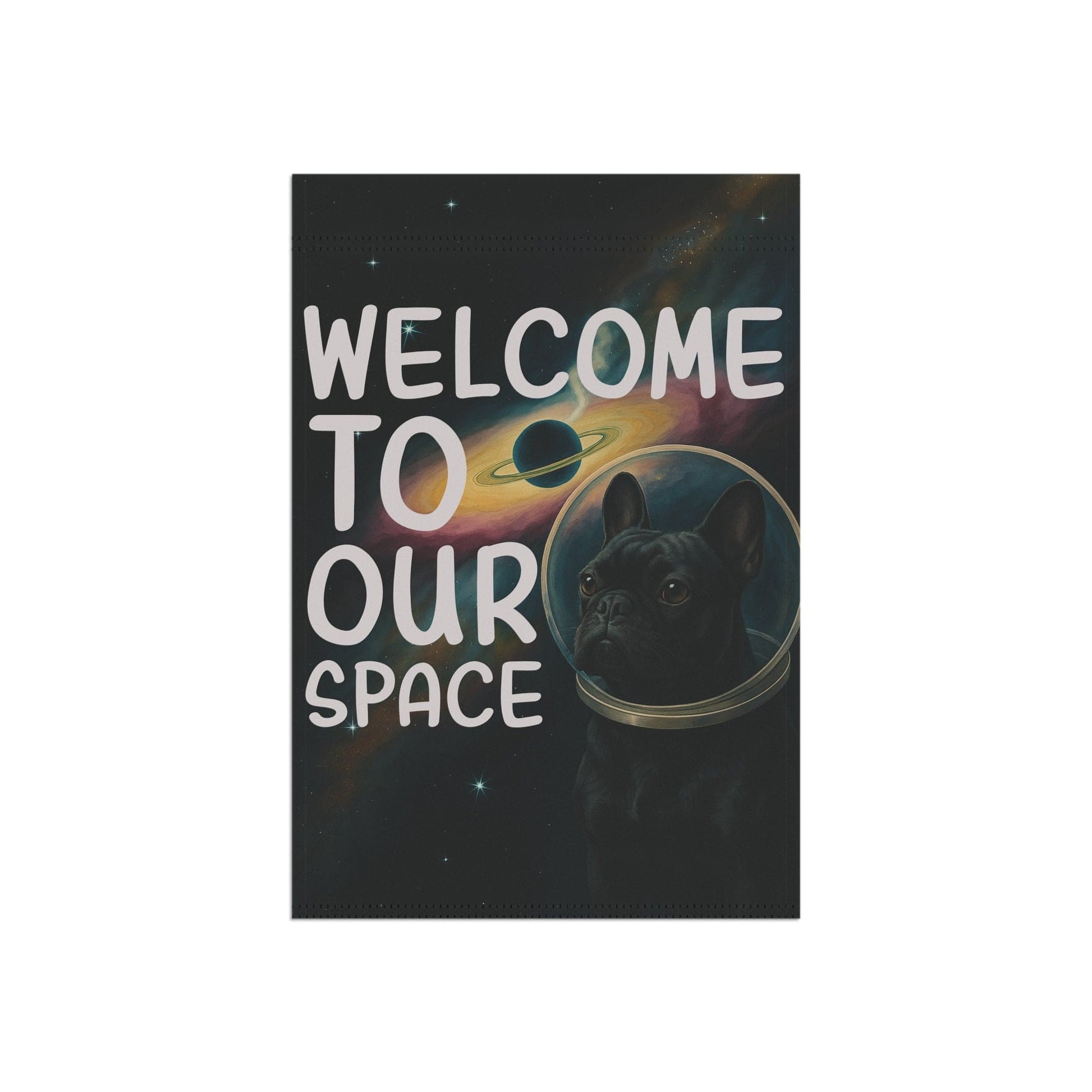 Black French Bulldog Space Garden Flag