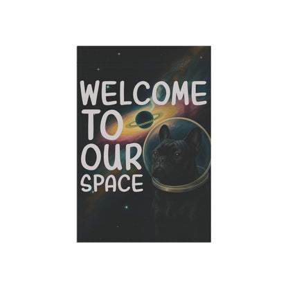 Black French Bulldog Space Garden Flag