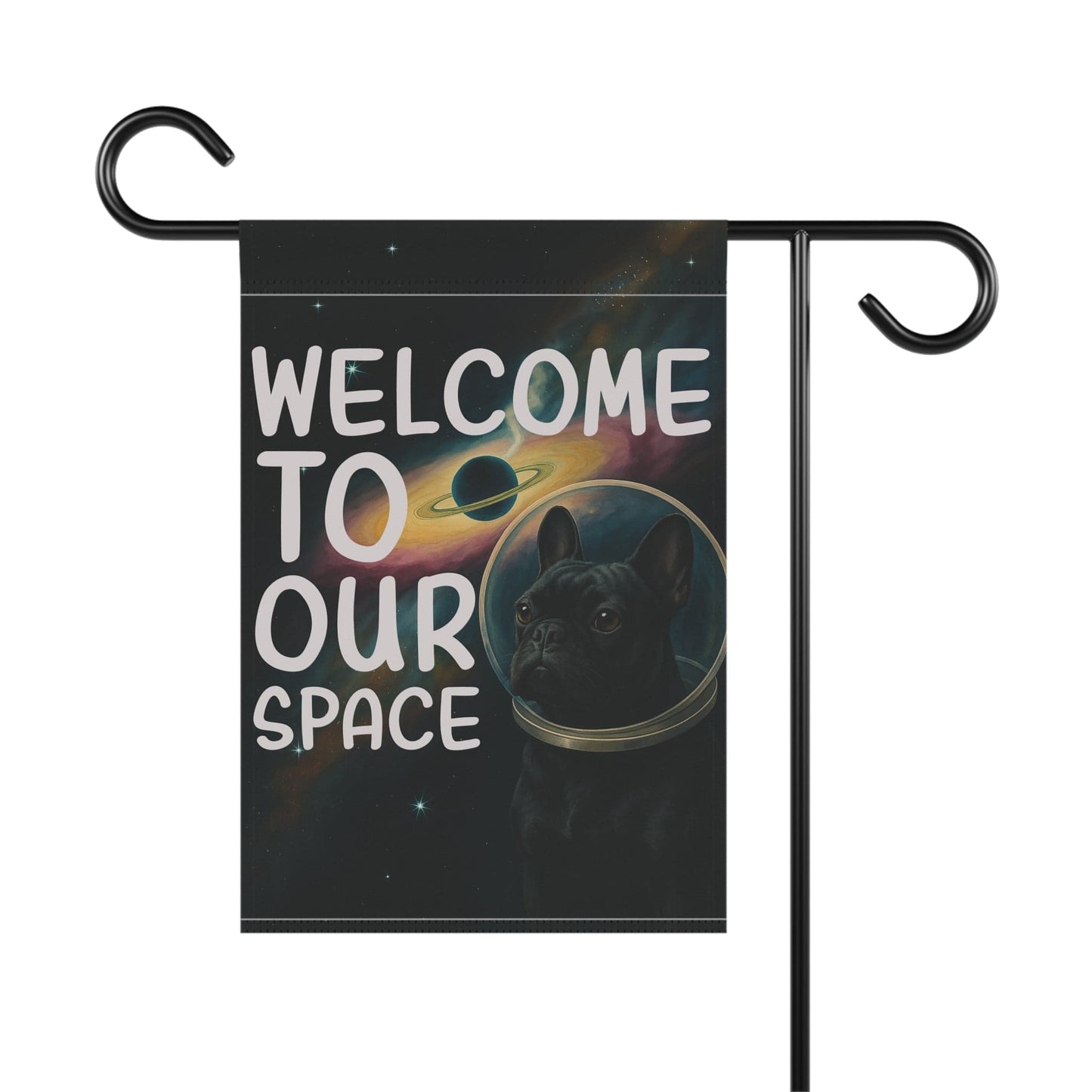 Black French Bulldog Space Garden Flag