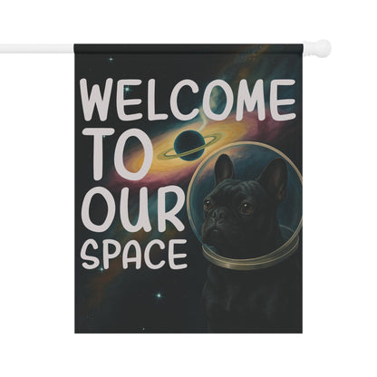 Black French Bulldog Space Garden Flag