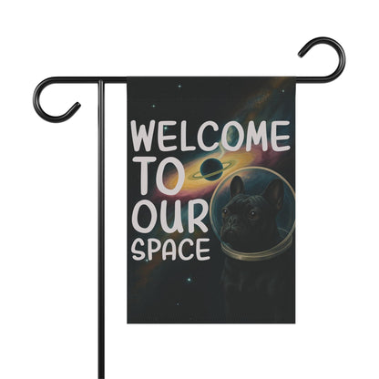 Black French Bulldog Space Garden Flag