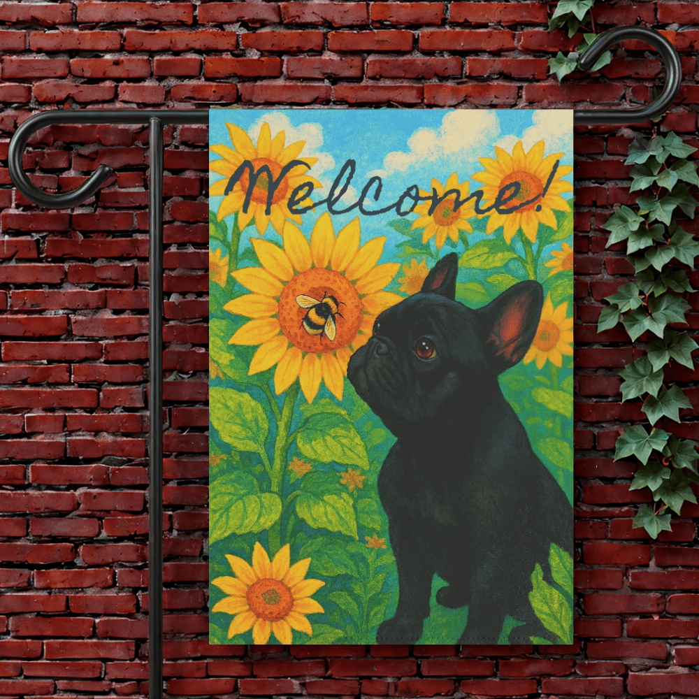 Black French Bulldog Sunflower Garden Flag 12'' × 18''