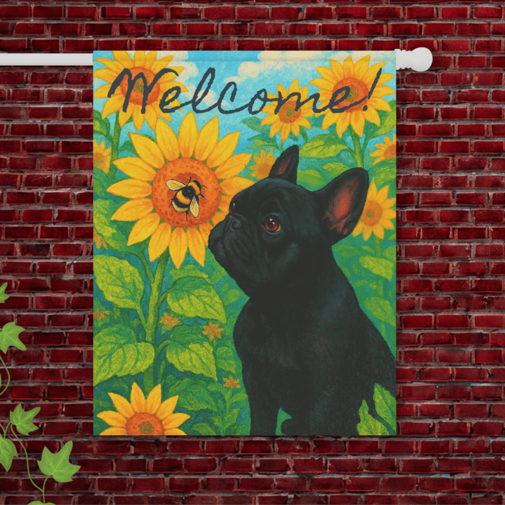 Black French Bulldog Sunflower Garden Flag 24.5'' × 32''