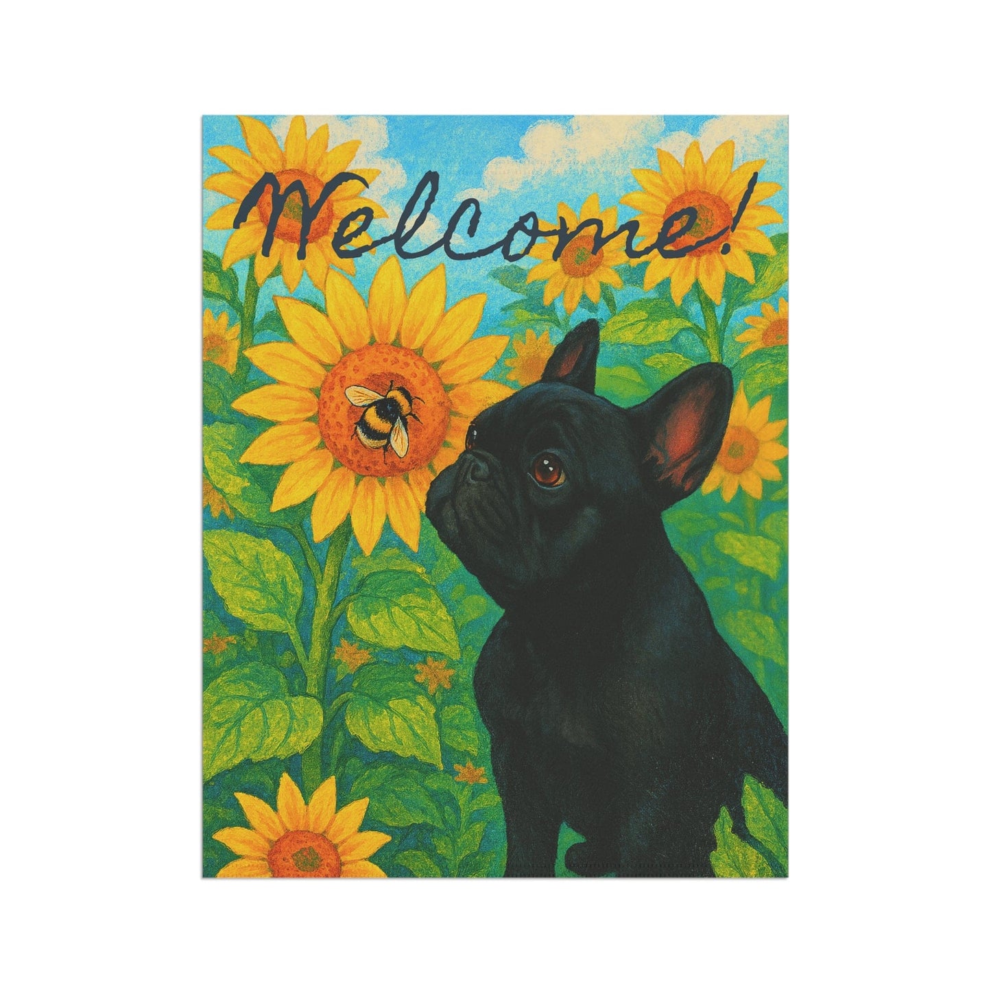 Black French Bulldog Sunflower Garden Flag