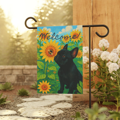 Black French Bulldog Sunflower Garden Flag