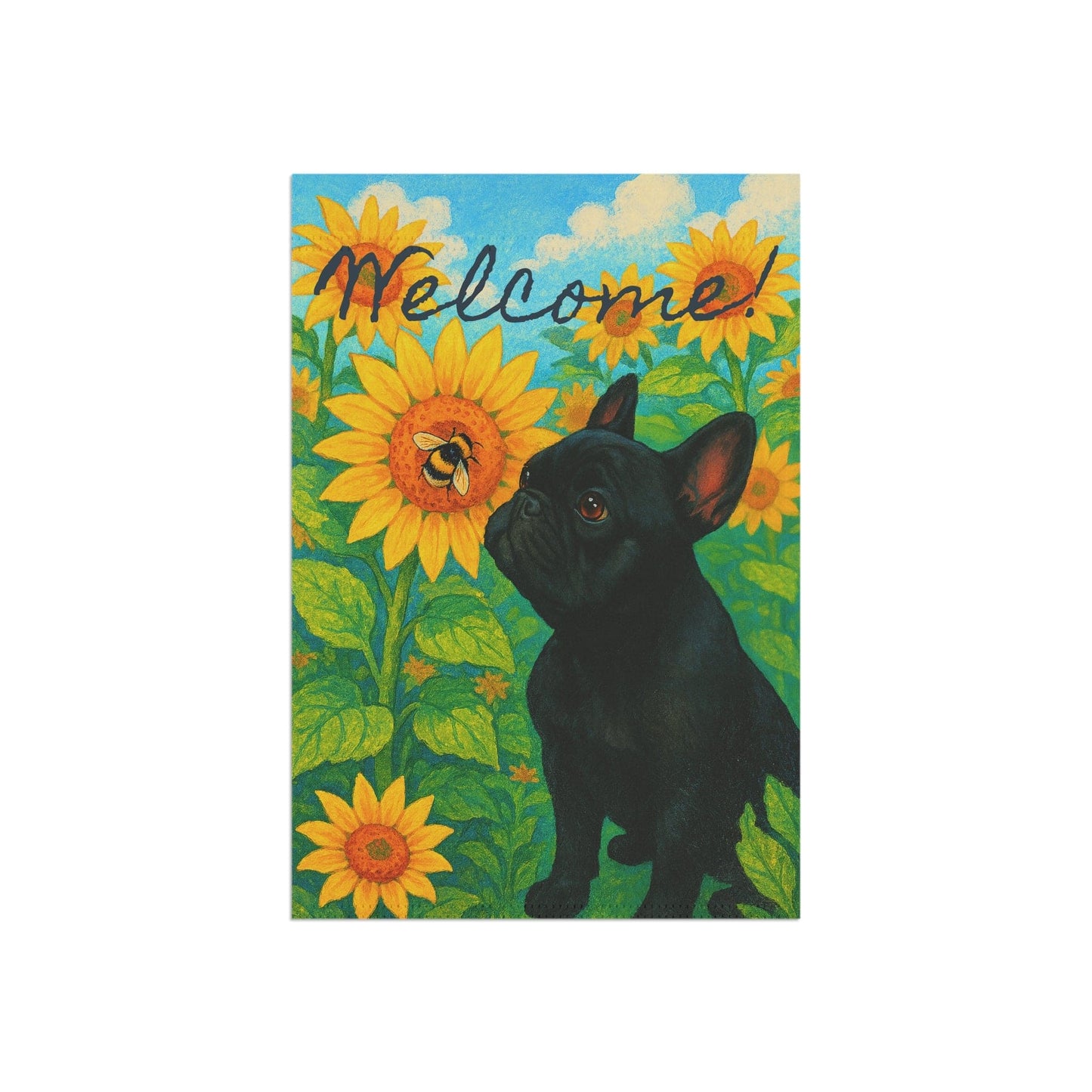 Black French Bulldog Sunflower Garden Flag