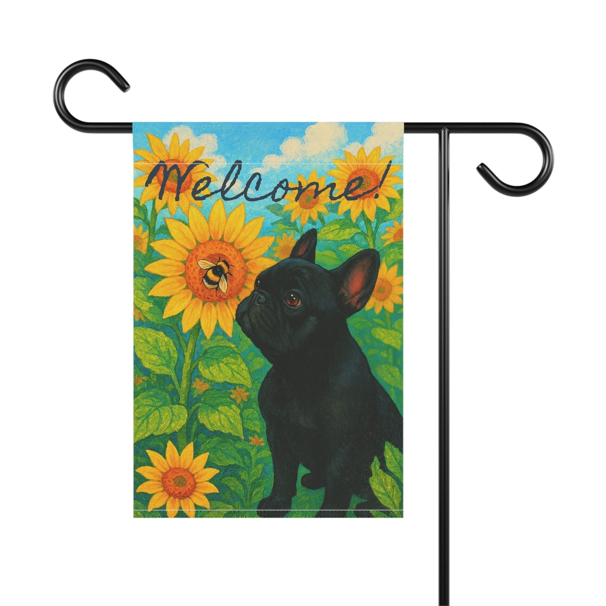 Black French Bulldog Sunflower Garden Flag