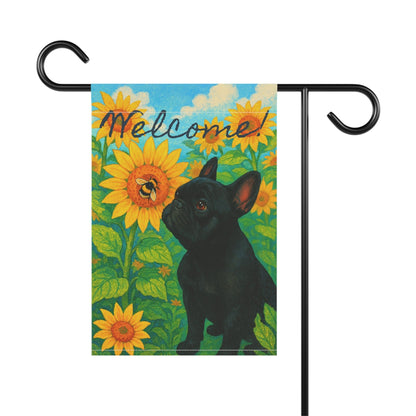 Black French Bulldog Sunflower Garden Flag