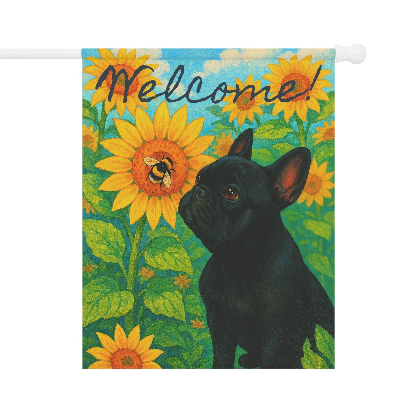 Black French Bulldog Sunflower Garden Flag