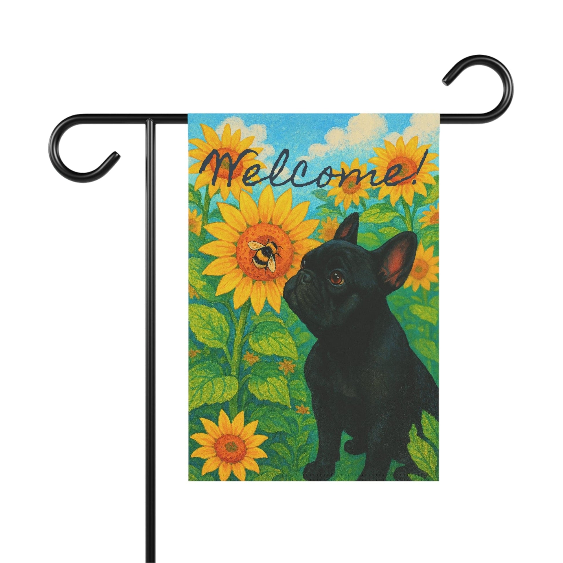 Black French Bulldog Sunflower Garden Flag