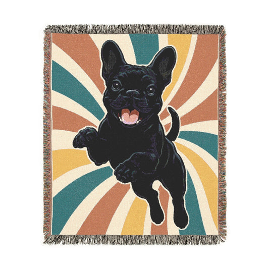 Printify Blanket Black French Bulldog Swirls Throw Blanket